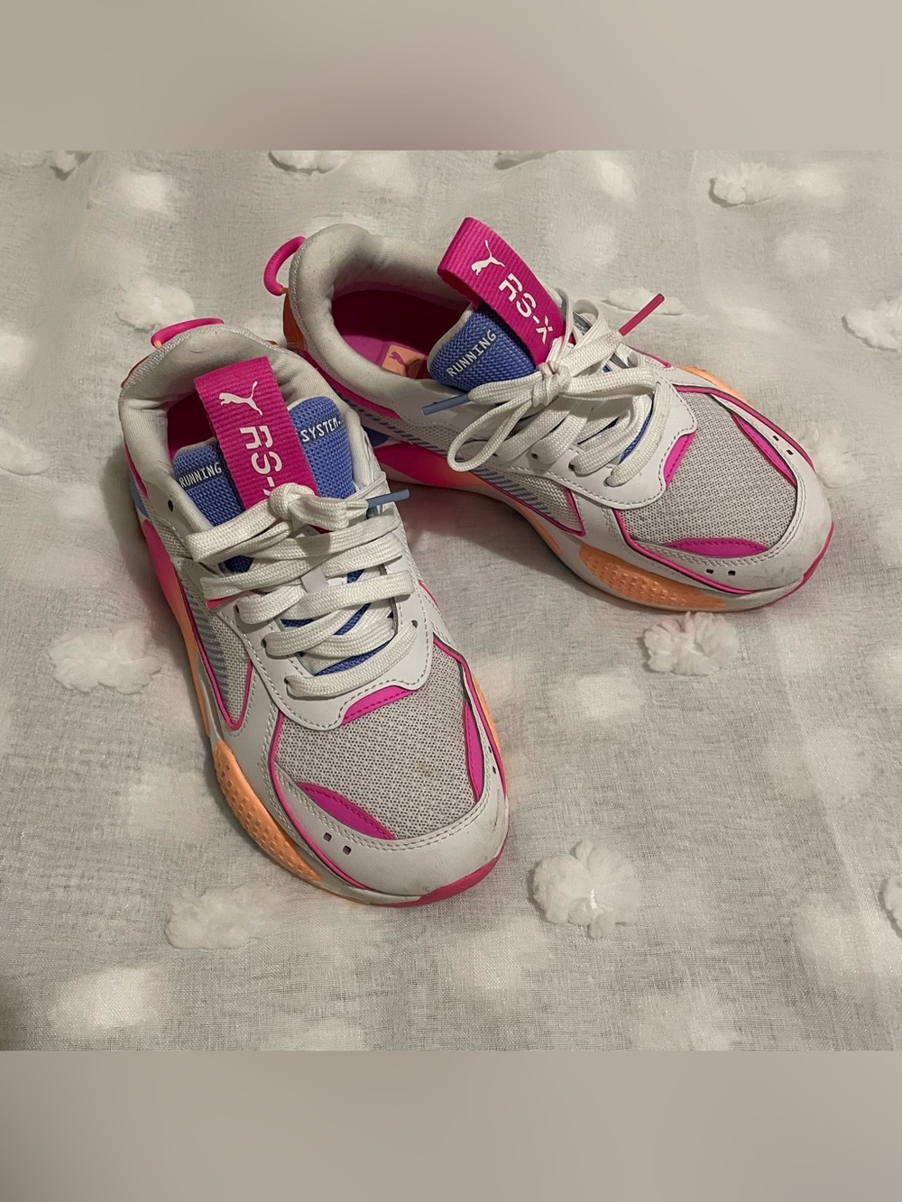 Puma RS-X Running Shoes (White, Pink, and Orange)
